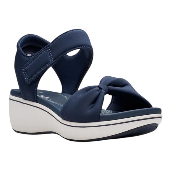 Clarks Women's Cloudsteppers Breeze Rae Sara Wedge Sandals Navy Size 8 1/2 W - Picture 1 of 6